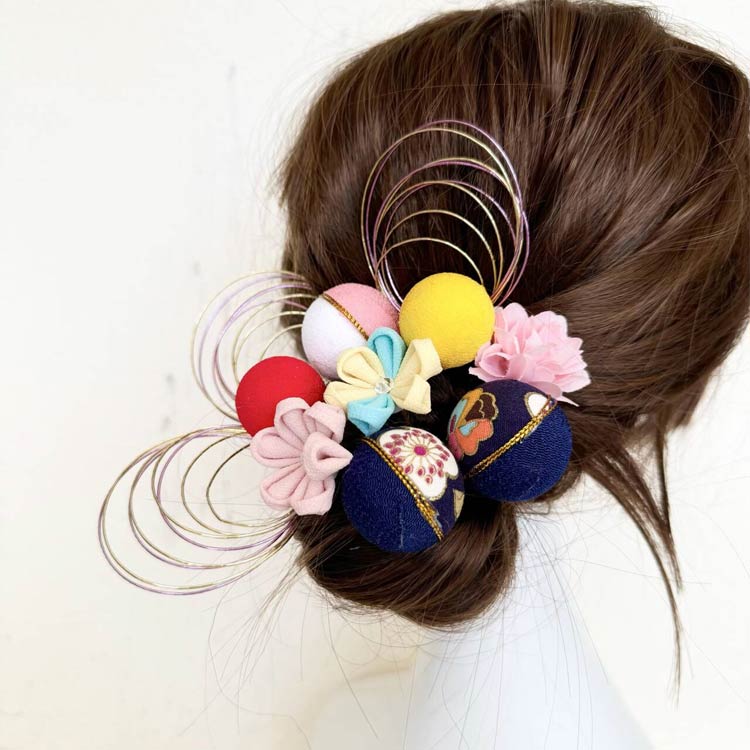 着物 水引 花 金箔 紐 組紐 金箔ヘア 髪飾り 銀箔 ヘアアクセサリー 白 ドライフラ...