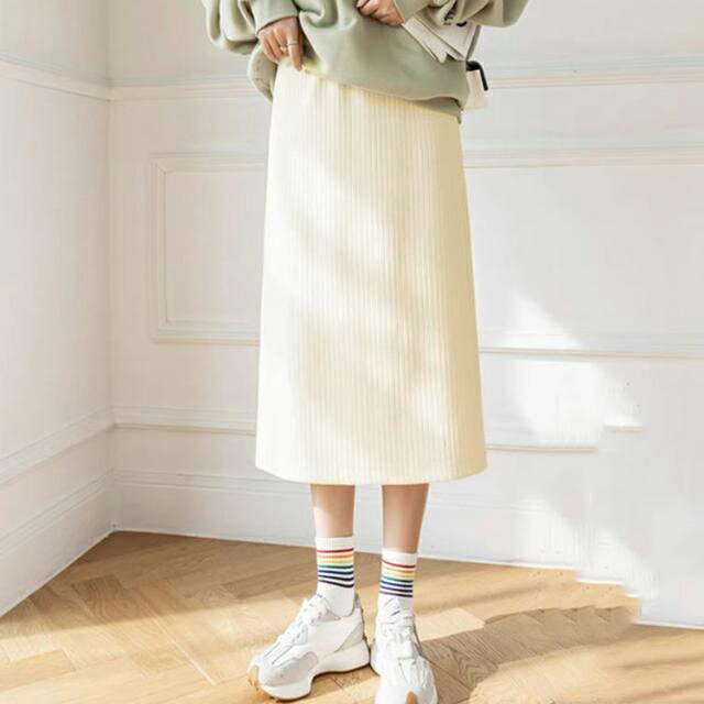 レディース 無地 裏起毛スカート Aライン ロ...の紹介画像2