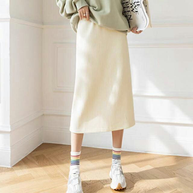 レディース 無地 裏起毛スカート Aライン ロ...の紹介画像3