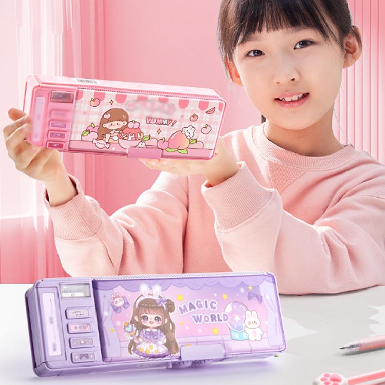 両面筆入れ 箱型 筆箱 筆箱 ペンケース パスワードロック付き 両面で使用可能 女の...