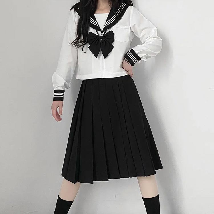 セーラー服 コスプレ 女子高生 制服 3点セット セーラー服 長袖 半袖 シャツ スカート ロング丈 リボン 上下セット 学生服 女子高校生 JK制服 女子 高校生 学園祭 文化祭 レディース ハロウィン コスチューム衣装 衣装 仮装