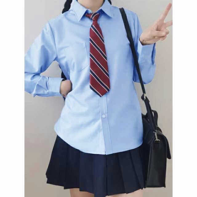 スクールシャツ レディース ワイシャツ 水色 制服 長袖 シャツ 学生 学生シャツ スクール 中学生 高校生 大学生 無地 シンプル jk 学院風 通学 春 春服 秋 秋服 女子高生 女子中学生 小学生 大人 仕事 スクールワイシャツ ガールズ