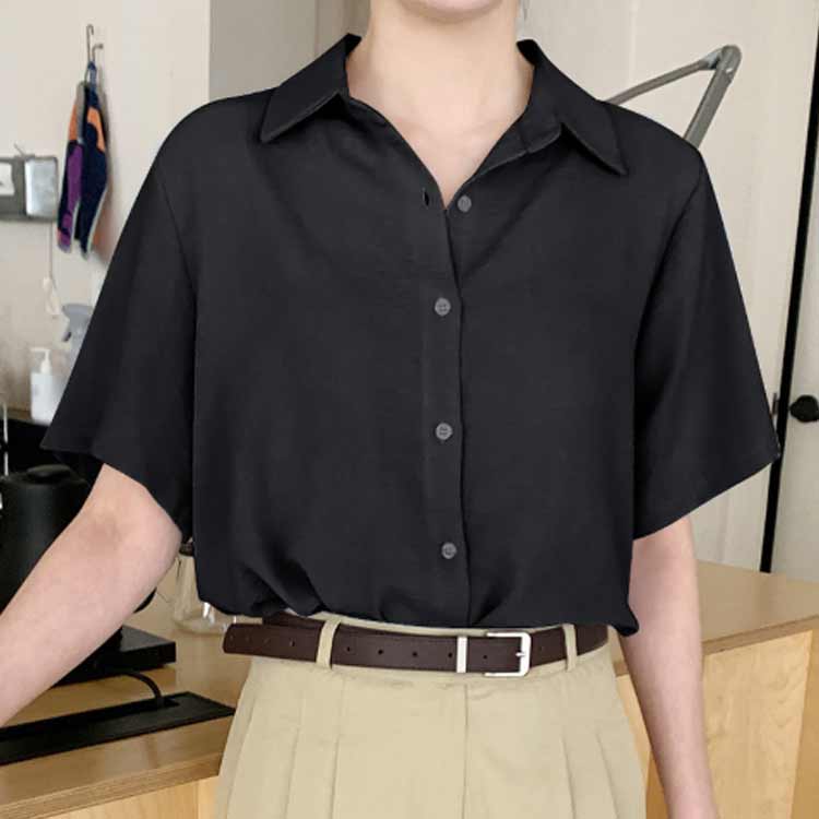 全6色 ワイシャツ 半袖 ゆるシャツ レディース シャツ 半袖ワイシャツ トップス 半袖シャツ 半袖ブラウス 無地 シンプル カジュアル 通勤 ビジネス コーデ OL オフィス 就活 シフォン 学生 通学 大人 白シャツ シャツブラウス 水色 紺 黒