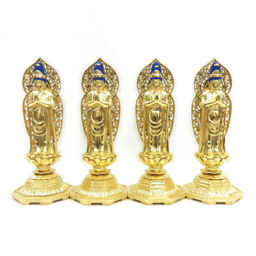 仏像 四菩薩 立像 4.0寸 草光背 八角台 桧木金箔 仏像 四菩薩 立像 4.0寸 草光背 八角台 桧木金箔