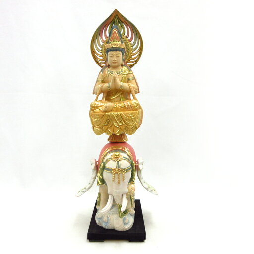 仏像 普賢菩薩(象座) 合掌形 3.5寸 宝珠光背 桧木淡彩色 仏像 普賢菩薩(象座) 合掌形 3.5寸 宝珠光背 桧木淡彩色