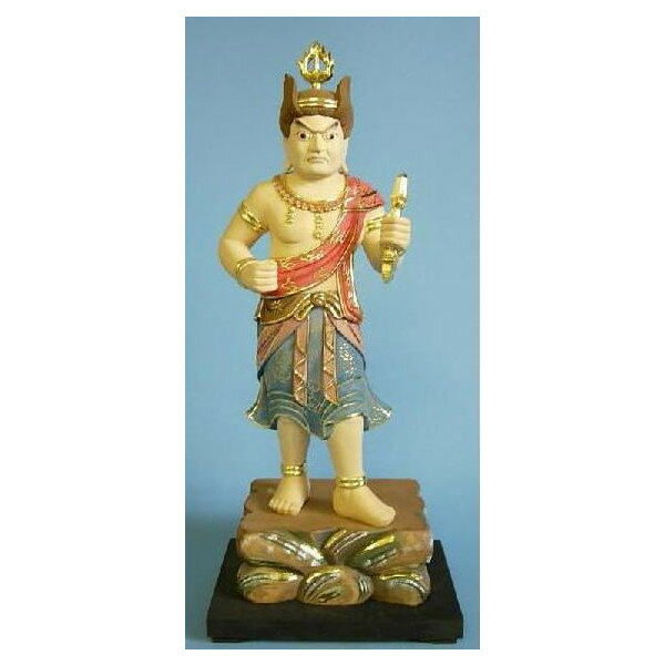 木彫仏像/八大童子（烏倶婆我童子）30cm桧木淡彩色切金(3)