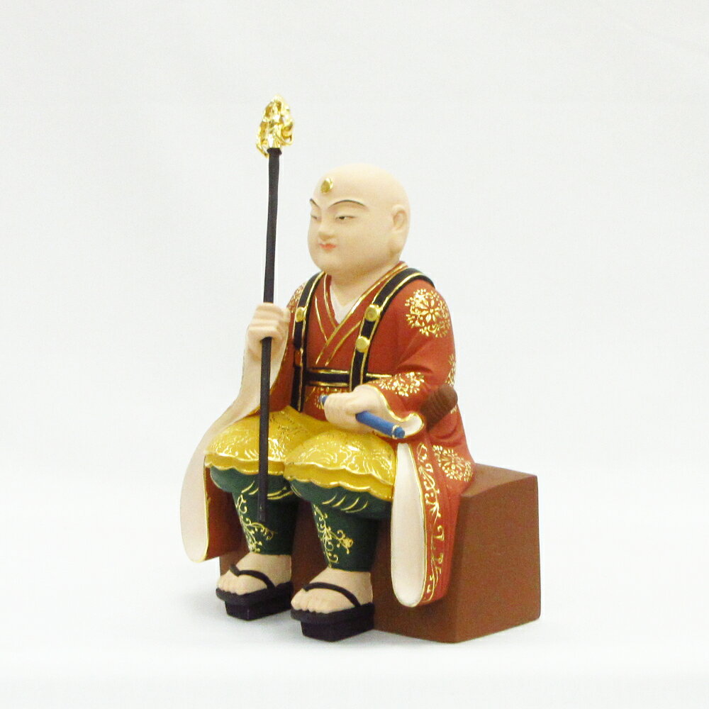 仏像 理源大師 倚像 総高20cm 桧木彩色