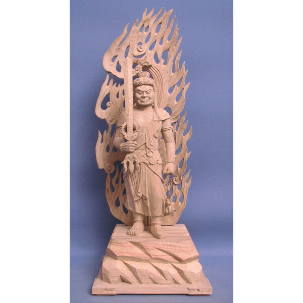 仏像 不動明王 立像 総高70cm 身丈1.1尺 楠木 樟 クスノキ 不動明王像 真言宗脇侍 お不動様