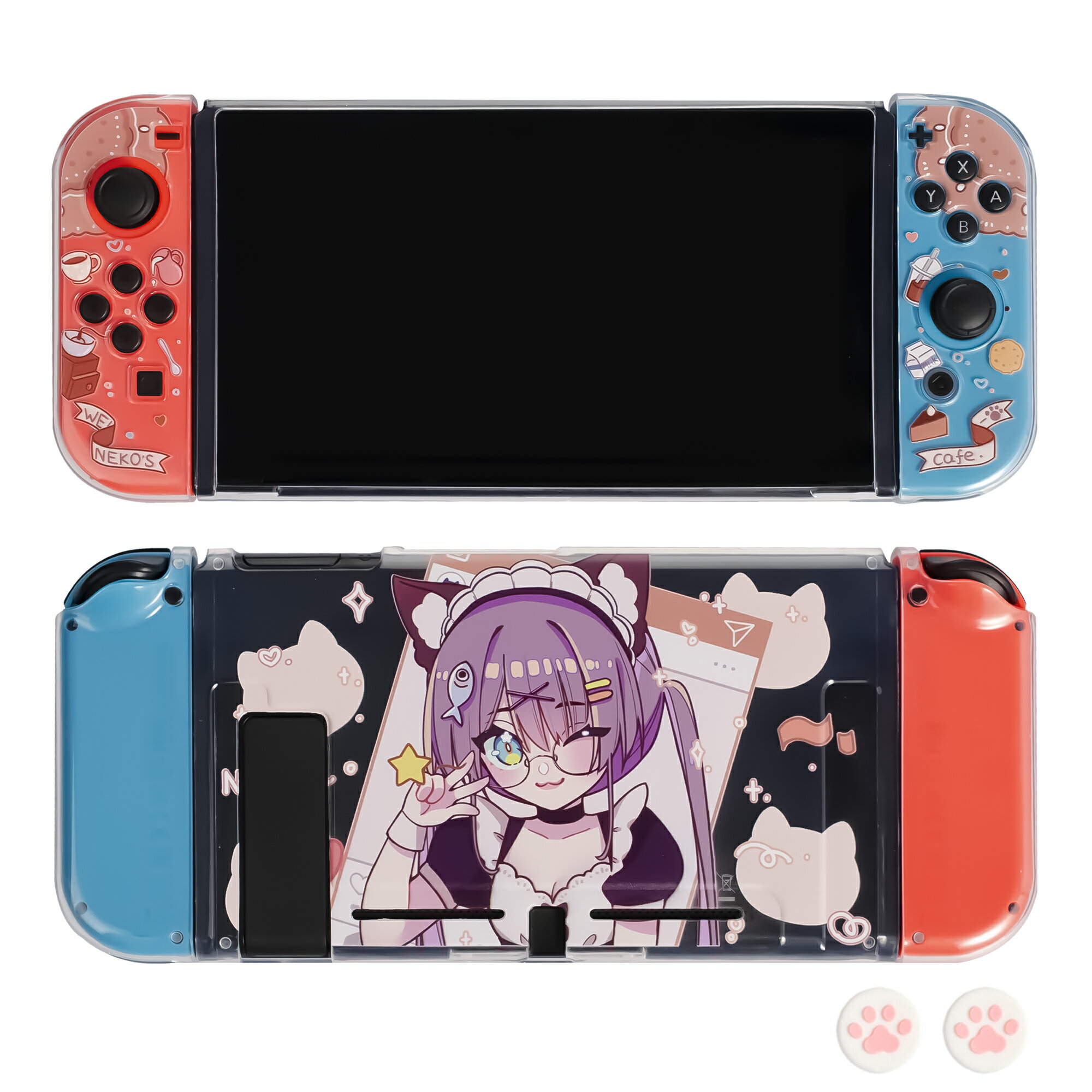 【Coffee Girl】Nintendo Switch旧版/有機ELモデル 保護カバー ハードケース switchカバー switch 任天堂 保護カバー ドック対応 ケース ジョイコン カバー TPU素材 有機EL カバー スタンド機能使える ニンテンドースイッチ ケース 可愛い オシャレ