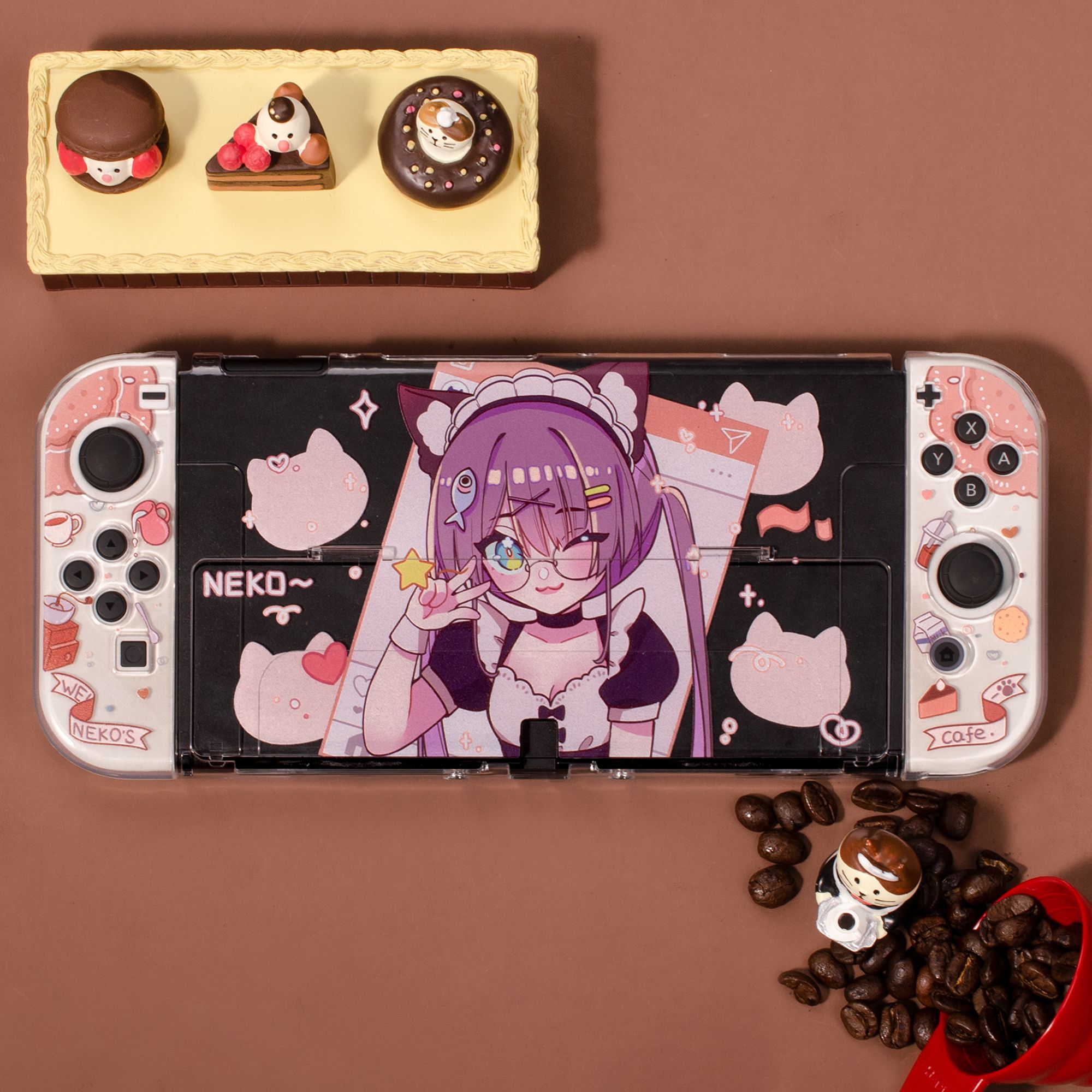 【Coffee Girl】Nintendo Switch旧版/有機ELモデル 保護カバー ハードケース switchカバー switch 任天堂 保護カバー ドック対応 ケース ジョイコン カバー TPU素材 有機EL カバー スタンド機能使える ニンテンドースイッチ ケース 可愛い オシャレ