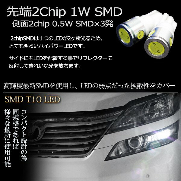 カプチーノ T10 LED 2.5W 4連 ハイパワー アルミヒートシンク ポジション ナンバー ホワイト 白 2本 (ネコポス限定送料無料)