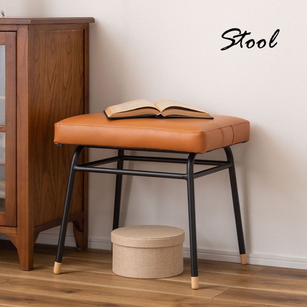 スツール 東谷 GUY-252 本革×スチール ブラウン オットマン 腰掛け ダイニングチェア 玄関 リビング