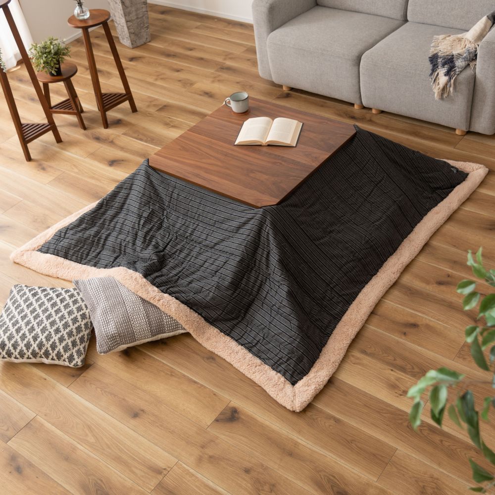 薄掛コタツ布団 正方形 190×190cm 天板サイズ:正方形80×80cm以下 収納ケース付き 東谷 KK-139GY グレー 炬燵布団 ボア縁取り 正方形こたつ布団 [2]