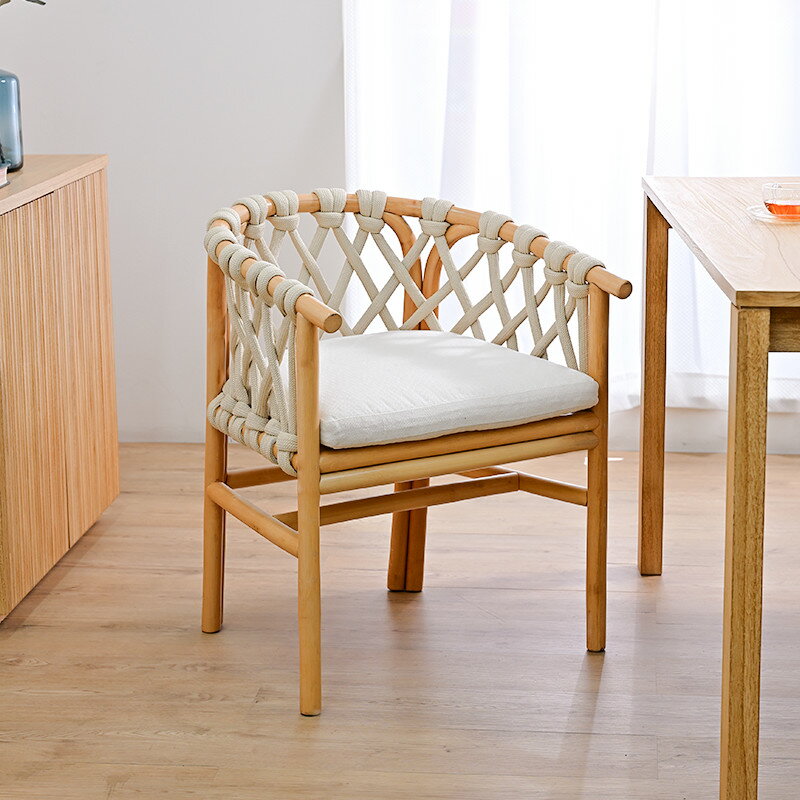 ラタン×ロープ アームチェア C240NDH サンフラワーラタン ダイニングチェア 座面高45cm カフェタイム、..