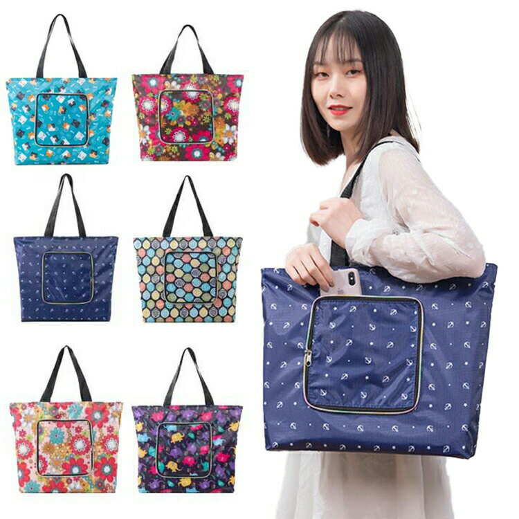 【楽天スーパーSALE】ショッピングバッグ 猫柄 トートバッグ エコバッグ サブバッグ エコバック ポケット付き 折りたたみ レジカゴ ファスナー仕様