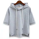 【楽天スーパーSALE】パーカー レディース tシャツ 五分袖 フード付き ゆったりパーカー 半袖パーカー Tシャツ カットソー ス プルオーバー サイドスリッ...