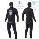 ウェットスーツ メンズ 5mm スピアフィッシング 素潜り フード ロングパンツ 表ジャージ 裏ジャージ ウェーダー代わり可能 保温