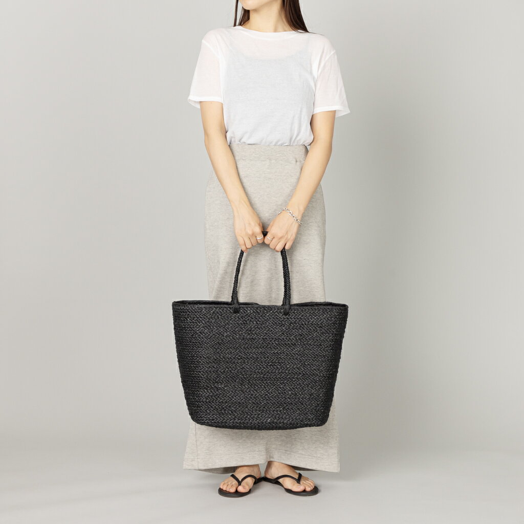 【12/4 20:00スタート！限定クーポンで1000円OFF】ラフィア マルシェ カゴバッグ 黒 ブラック LL｜トー..