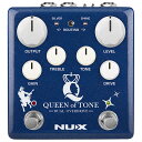 Queen of Tone (NDO-6) クイーンオブトーンは、NUX「Horseman」と「Morning Star」を組み合わせたデュアルオーバードライブペダル。 多くのギタリストが愛した、2つのオーバードライブを重ねたトーンを1台で 再現します。 Input Impedance 2.2MΩ Output Impedance 1kΩ Power 9V DC, Negative tip Current Draw less than 100mA (52mA) Dimensions 105(L) x 115(W) x 58(H) mm Weight 440 g ※ こちらの製品は 9V パワーサプライ（ 9V AC アダプター）専用です。その他の電圧での使用は出来ません。 Horseman with SILVER mode（左側） 伝説的なオーバードライブ「ケンタウルス」をモディファイ。内部昇圧(18V)により、より広いヘッドルームを確保し、スイッチの長押しでGold、Silverのモード切替が可能です。Goldモードはクラシックなゴールドケンタウルス、Silverモードはより広いゲインレンジを備えたパワーアップバージョンです。 Mornig Star with SHINE mode（右側） Mornig Starは伝説的なBlues Breakerの回路を基に透明感のあるローゲインドライブを再現します。さらに、SHINEモードで高音を強調したよりきらびやかなトーンを与えます。 2つのエフェクトの接続順の変更や、バッファーバイパスとトゥルーバイパスの選択、さらに、INPUT FET STAGEのON/OFFを選択。INPUT FET STAGEは入力信号を増幅し、よりパワフルなサウンドを生み出します。