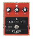 RED JASPER（RJ-1V）はFREE THE TONE初のローゲインドライブペダルとして、好評を得ておりましたが、一部のパーツ入手が困難となり2018年に惜しまれつつも生産を終了しました。 それから3年の月日を経て、RED JASPERが復活いたします。 RED JASPERは、滑らかな高域、パンチのある中域、ふくよかで締まった低音、自然で心地よいコンプレッション感を兼ね備えたビンテージチューブアンプのようなサウンドが特徴です。このサウンドに磨きをかけるため、個々のパーツを慎重に吟味しながら選定しました。 一般的にオーバードライブは、ゲイン設定によって低音域の音の出方が変化します。ギターやアンプ、キャビネットの種類によっても低音域の出方は様々です。 低音域の出過ぎや足りなさの補正をしたい状況は多々あると思います。RJ-2Vでは低音域を調整するため、新たにローエンドの周波数特性を選択できるモード切替スイッチを内部に追加しました。 低音域の周波数特性（カットオフ周波数）が異なるモードが4パターンあり、その中から選択することができます。 ご使用されるギターやアンプの特性に合わせて低音域の出方を調整することができます。 またRED JASPTERは、高音域の調整機能としてHI-CUTのトーン回路を備えています。ギター本来の響きを忠実に増幅し自然なトーンを得ために、ギター信号の位相の変化を最小限に押さえたパッシブ回路を採用しています。 ギターのトーンコントロールに似た自然な変化をします。左に回すと緩やかに高音域がカットされます。繊細でささやくようなトーンから力強く粘りのあるドライブサウンドまで、ギターの抑揚を表現力豊かにアウトプットします。 新たに生まれ変わったドライブペダルRED JASPERを是非体感してください。 特　長 ●厳選した信頼性の高いパーツを使用しています。 ●トーン回路（ハイカット）はギター信号の位相ズレを最小限に抑えたパッシブ回路を採用しています。 ●ローエンドの周波数特性を選択できるスイッチを装備。4つのモードの中から選択できます。 ●驚異的なS/N比の良さを実現しています。 ●RED JASPERは、HTS(Holistic Tonal Solution) 回路を搭載しています。 HTS回路は従来のバッファー回路とは異なり、ギターの持つサウンド特性を極限まで引出しながらインピーダンス変換を行い、「サウンド」と「低ノイズ」を両立しています。 このHTS回路がエフェクトOFF時にもギター、ベースのサウンドの音質劣化を防ぎます。 ●出力信号は、入力信号と同位相で出力していますので、位相反転の心配はありません。 主な仕様 入力インピーダンス：390kΩ以上 ● 出力負荷インピーダンス ：10kΩ以上 ● コントロール：LEVEL、HI-CUT、DRIVE ● 端子：1/4インチ標準フォーン・ジャック（入力、出力）、DC9V入力ジャック（ACアダプター・ジャック） ● 電源： DC9V 電池 (9V形006P型)、ACアダプター ● 消費電流：DC9V 11mA ● サイズ： 123(D) × 100(W) × 53(H)mm（フットスイッチやジャック等の突起物含む） ● 重量：約320g（電池含まず） ※ 規格および外観は改良のため予告なく変更する場合があります。