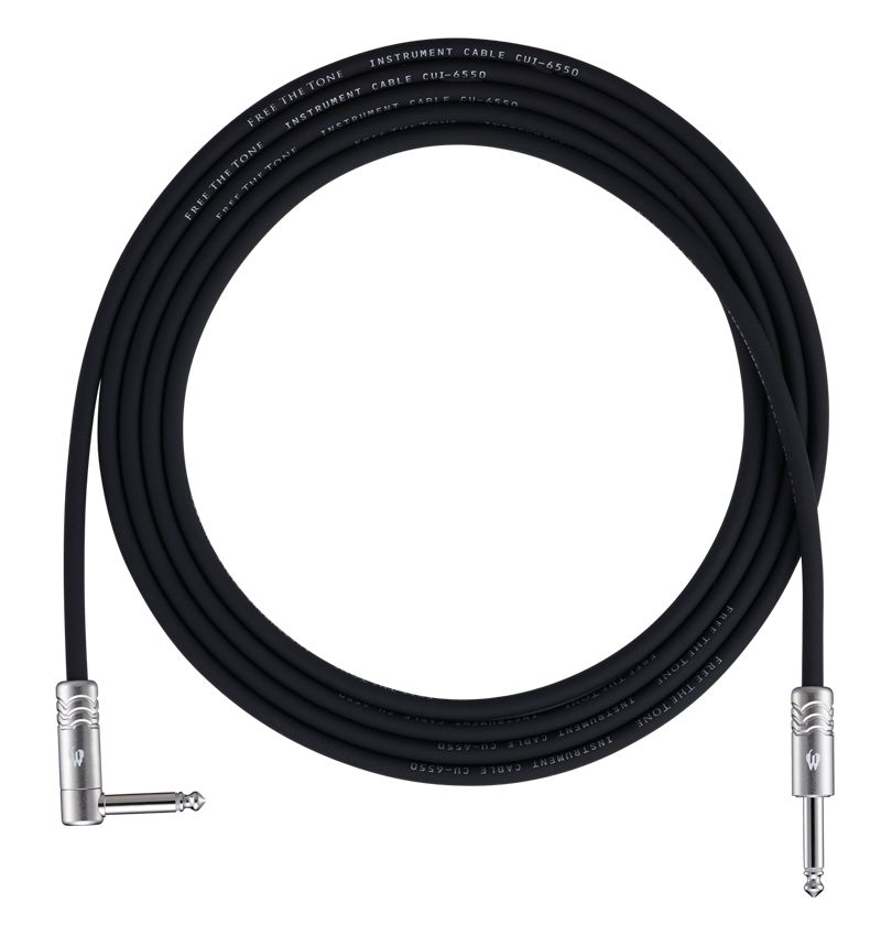 Free The Tone CUI-6550STD INSTRUMENT CABLE 5.0m S/L ストレート・プラグ/Lアングル・プラグ(S/L) CUI-6550ケーブルは、楽器用ケーブルCU-6550の部材構成を変更し、異なるサウンドのチューニングを行い、インテグレイテッドシリーズとして製品化したものです。CU-6550は「ずっと弾いていたくなる音」をコンセプトに音の柔さ、ナチュラルなサウンドを実現しました。今回、CUI-6550では、CU-6550の基本サウンドは継承しつつも、現代のミュージックシーンに合わせるべく音の重心を下げ、他の楽器音にマスキングされにくい、よりパンチのあるサウンドにチューニングしています。これは、常にレコーディング、コンサートの現場でサウンドチェックを行い、製品のサウンドメイクを行なっているFREE THE TONEならではの音作りと言えます。 楽器専用ケーブルが必要とする要素、サウンドクオリティー、耐久性、柔軟性、重量など多くのポイントを一つ一つ追求し、このCUI-6550ケーブルは完成しました。 是非、このサウンドを体感してください。 プラグ種類 ストレート・プラグ/ストレート・プラグ(S/S) ストレート・プラグ/Lアングル・プラグ(S/L) 長さ 2m/3m/4m/5m 特徴 CUI-6550ではCU-6550の芯線数は変更せずに、芯線の径を太くする事により、よりパンチのあるサウンドを実現しています。 楽器特有の倍音や深みを表現するために、絶縁体に特殊な2重構造を施しました。 用途に応じて使い分ける事ができるように、ロングタイプとスタンダードタイプのプラグを用意いたしました。ロングタイプはストラトなどのジャック穴が深いタイプに最適です。スタンダードタイプは、用途を選ばないオールマイティーなサイズのプラグです。 CUI-6550に使用しているプラグには、フリーザトーン独自の波模様が彫り込まれています。指に適度のグリップ感を与え、抜き挿しし易い構造になっています。 プラグの内部もフリーザトーン独自の形状を持っています。チップ(信号のホット)部はベロ(舌)構造の接続端子を持っています。従来の穴の空いた端子に比べ、端子と芯線の接地面積を広くする事ができ、サウンドクオリティーと強度が向上します。 シールドを接続するスリーブ側にはケーブルをしっかりクランプする爪があり、断線の可能性を減らします。 仕様 onductor Size 0.5mm&sup2; Construction 50/0.12A OFC (No/mm) Insulation Thickness 1.55mm(±0.05) Inner Jacket Thickness 0.25mm Shield Diameter 5.00mm Jacket Thickness 0.75mm(±0.10) Diameter 6.50mm(±0.20) Maximum conductor resistance(20˚C) 32.6≧(Ω/km) Capacitance(1kHz) Approx.80 (pF/m) ※画像はサンプルです。詳しくは商品説明をご覧下さい。