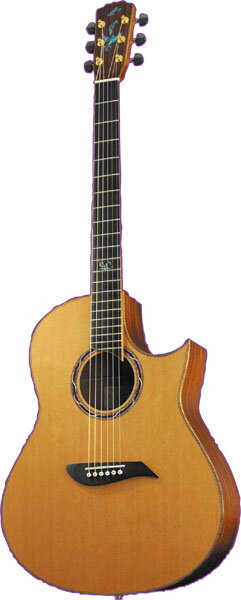 オール単板、2-Wayラウンドバックによる伸びやかなサスティーンと深みのある音、B.BANDエレクトロニクスによるナチュラルなプラグサウンドをお楽しみ頂けるギターです。 当モデルはフローレンタインカッタウェイにアメリカンシダー/マホガニー材を使用したモデルです。 Specs ボディスタイル: クラシカル・オーディトリゥム カッタウェイ形状: フローレンタイン 表甲: シダー単板 表甲ブレイシング スキャロップドXX(HT) 裏甲/側板: マホガニー単板ラウンドバック/ マホガニー単板 裏甲ブレイシング X 指板: エボニー 指板幅(ナット部): 44.0mm ネック材: マホガニー ヘッドインレイ: Bird ペグ: GOTOH/SG381-B20GG ポジションマーク: 12Fワンポント(リンドウ) 弦長: 652mm 出荷時標準弦: GHS/LJ-30L ナット材: TUSQ サドル材: TUSQ フォークピン: TUSQ ブリッジ: エボニー 搭載ピックアップシステム: B.BAND/A-1M&UST-29R コントロール なし フィニッシュ/カラー: グロス/NAT ケース: Hardcase カラー略語: NAT:ナチュラル今ならなんと、 10万円以上のアコースティックギター本体お買い上げで、 KORGのクリップ式チューナーと 『Martin弦・3セット』をプレゼント!! ※Martin弦・3セットのセット内容はご指定頂けません。