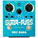 Way Huge Electronics Supa-Puss Analog Delay 900ミリセカンドのディレイを元に、リピートを3秒以上まで伸ばせます。 さらに、タップによるディレイタイム設定ができ、タップのテンポから4分音符から16分音符までのリピートが自動的に得られます。 さらにチェースモードではあらかじめ用意されたリピートパターンが得られます。 もちろん、ディレイのトーン調節、LFOによるモジュレーションも可能で、バラエティーに富んだディレイサウンドの設定が可能です。 Specification 電源9V：乾電池006Pまたは9VACアダプター 消費電流：43mA