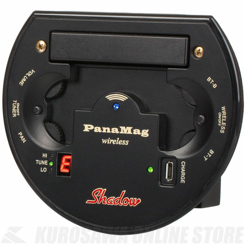 Shadow SH PMG-W ・Wireless Soundhole Stereo NanoMAG Pickup System for Acoustic Guitar パナマグワイヤレスはサウンドホールへ取り付ける、トランスミッター、プリアンプ、マグネットピックアップ、チューナー一体型のプリアンプシステムです。 サウンドホールにトランスミッターを取り付け、アンプにレシーバーを接続すればギターに何の加工をする必要も無く、エレアコとして使用が可能です。 約30mまで対応可能なワイヤレスシステム。2つの周波数帯(2.4GHz、5.2GHz)を選択可能です。 トランスミッターはバッテリー内蔵。フル充電で最高6時間の使用が可能です。 （レシーバーはコンセントへの接続が必要です。） 広がりの有るサウンドを実現するパナマグ（ステレオNanoMAG）テクノロジーを採用。自然なアコースティックサウンドを再現します。モノラル、ステレオ出力に加え、S/PDIF出力にも対応しています。 高音弦（1、2、3弦）、低音弦（4、5、6）を別々にトーンコントロール出来るBT-T、BT-Bコントロール、ステレオ使用時に各弦のサウンドを広がりのあるサウンド〜よりまとまったサウンドと調整するPAN（Panorama）コントロールを搭載。 トランスミッター、プリアンプ 、ピックアップさらにチューナーまで一体なので楽器内での配線や楽器の改造も必要有りません。 Specification 対応サイズ：サウンドホール直径 96〜106 mm セット内容 Stereo PanaMag Preamp/Transmitter with 3.7V Li-ION battery (トランスミッター) Stereo PanaMag Receiver (PRC-W) (レシーバー) 5V USB Charger (ACコンセント用USBチャージャー) USB cable (TypeA to Micro TypeB) x 2 トランスミッター取付け調整用フォームストライプ 2種 (各1本) コントロール：Volume, BT-T, BT-B, PAN