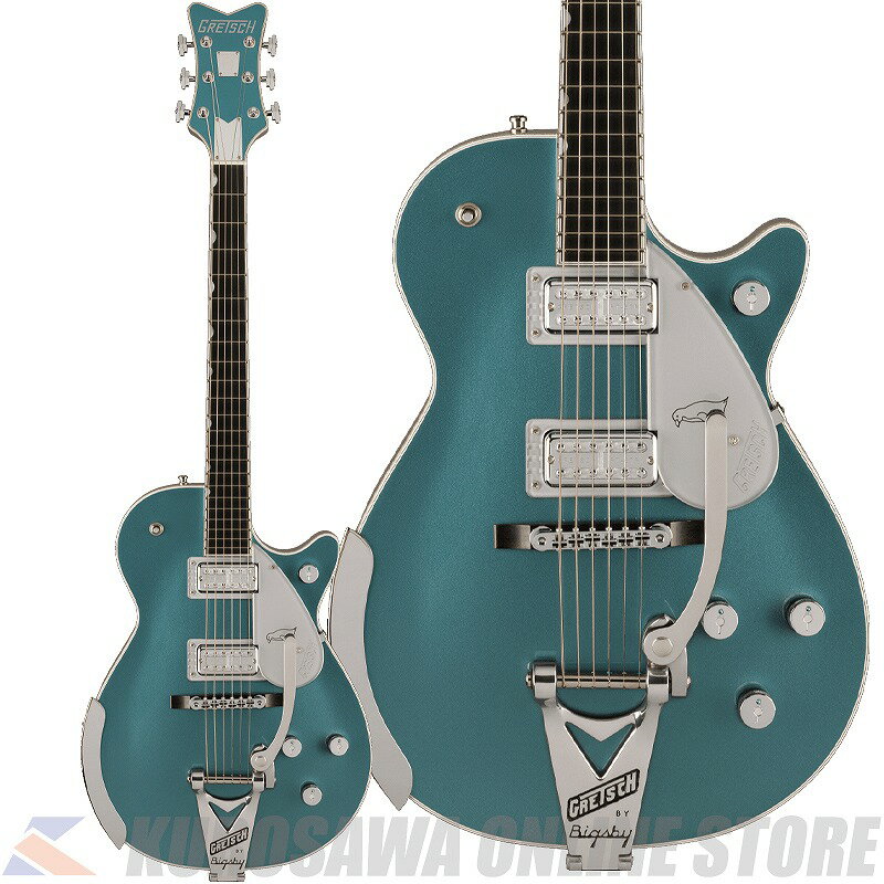 2023年、Gretschブランドは創業年から”ダブルプラチナ”となる140周年という大きな節目を迎えます。 140年にわたる確かなサウンドを祝して開発されたLimited Edition G6136T-140 Falconは、インスピレーションに満ちたグ レッチの歴史を称え、次世代のサウンドスケープを作り出すプレイヤーに優れたパワーとトーンを提供します。 主な特徴： ・ソリッドアディロンダックレッドスプルーストップ、メイプルバック＆サイド ・MLブレイシング ・22本のミディアムジャンボフレットと、マザーオブパールハンプブロックインレイを備えた、ロールオフ処理済み12インチラジアスエボニー指板 ・FT-67 Filter?Tronハムバッカー ・エボニーベースのAdjusto-Maticブリッジ ・ストリングスルー式のBigsby B6CPテイルピース ・Grover Imperialロッキングチューナー ・140周年記念ヘッドプレート ・クロムハードウェア ・ニトロセルロースラッカーフィニッシュ ・Gretsch 17インチデラックスホロウボディハードシェルケース付属 製品ハイライト： 【MLブレイシングのアディロンダックレッドスプルーストップ】 17インチ幅のホロウボディにソリッドアディロンダックレッドスプルースをトッピングし、バック＆サイドにはラミネートメイプルを採用。 ボディ内部は、MLブレイシングで補強されています。 【フラッグシップFT-67 Filter?Tronピックアップ】 FT-67 Filter?Tronハムバッカーは、ヴィンテージGretschヴォイシングを再現しつつ、現代の演奏スタイルに合わせたトーンが得られるように設計されています。 このパワフルなピックアップは、オープンで煌めくトップエンド、艶のあるミッドレンジ、力強いローエンド、バランスの取れたハーモニクスを提供し、バンドアンサンブルで他の楽器とシームレスにブレンドする音色を実現します。 【多彩なコントロール】 各ピックアップのボリュームコントロール、マスターNo-Loadトーン、トレブルブリード回路付きマスターボリュームとを備え、直感的なサウンド設計が可能です。 【140周年記念仕様】 G6136T-140は、Pure Platinumのボディバック＆サイドにStone Platinumのボディトップを重ねたフィニッシュで、ピックガードとピックアップベゼル、G-Arrowコントロールノブ、シルバーバインディング、140周年記念ヘッドプレートが付いたマッチングヘッドストックといった特別な仕様でまとめ上げられています -SPEC- Body Material: Laminated Maple Body Finish: Gloss Nitrocellulose Lacquer Neck: Maple, Standard “U” Neck Finish: Gloss Nitrocellulose Lacquer Fingerboard: Ebony, 12” (305 mm) Frets: 22, Medium Jumbo Position Inlays: Mother of Pearl Humpblocks (Ebony) Nut (Material/Width): Bone, 1.6875” (42.86 mm) Tuning Machines: Grover Imperial Locking Scale Length: 25.5” (64.77 cm) Bridge: Adjusto-Matic with Ebony Base Pickguard: Silver Plexi with Silver Gretsch Logo & Falcon Graphic Pickups: FT-67 Filter?Tron (Bridge), FT-67 Filter?Tron (Neck) Pickup Switching: 3-Position Toggle: Position 1. Bridge Pickup, Position 2. Bridge and Neck Pickups, Position 3. Neck Pickup Controls: Volume 1. (Neck Pickup), Volume 2. (Bridge Pickup), Master Volume, Master Tone Control Knobs: Jeweled Arrow Hardware Finish: Chrome Strings: Nickel Plated Steel (.011-.049 Gauges) Case/Gig Bag: Included G6242L Deluxe Hardshell Case モデル番号：2401514974