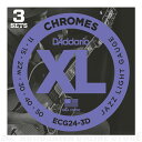 -XL Chromes Flat Wound-ヘックスコア(6角芯線)の周りに、下地となるベースの巻弦を施し、その上にフラットなリボン形状の巻弦を巻きつけた特殊構造となっています。 ワインディング後、3段階の研磨により均一な太さに仕上げられたフラットワウンド弦となっています。 ■ECG24-3D Jazz Light 1st:PL011 2nd:PL015 3rd:CG022 4th:CG030 5th:CG040 6th:CG050