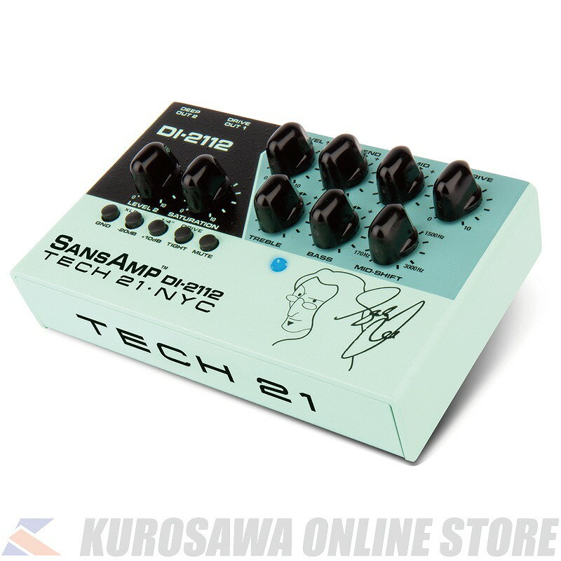 -DI-2112 Geddy Lee Signature Model- 1996年Test for Echo Tourのステージでゲディー・リーはアンプとスピーカーを使用せず主に家庭用の電気製品を並べてライブパフォーマンスを行いました。 そんな中ゲディー・リーは機材の簡易化を目的としてシグネチャーモデルを開発する為にTECH21とパートナー契約を行いました。 この挑戦的なコラボ企画によりラックロード機材を一つのラックスペースに集約、 ディープでクリーンなトーンを演出するSans AmpのRPMから得られる「エッジクランチ」を連想。「このGED-2112は本当に私が長年創り出してきたベーストーンだと感じる」とゲディー本人が語っています。 GED-2112ラックマウントは2つの独立した内部プリアンプによって画期的な内部構造になっております。 このコンセプトに従って設計したSansAmp YYZペダルはコンパクト且つ2つのシグナルパスを簡単にブレンドするためのアーキテクチャ構造を取り入れました。 そしてこのSansAmp DI-2112はラックマウントのデザインとペダルのポータビリティを融合させ、スタジオのデスクトップでもアンプトップでも使用できるように設計された新しい機材です。 それぞれのシグネチャーSansAmpはGeddyのコアなサウンドや様々なスタイルに対応できる汎用性を備えています。 ドライブのプリアンプセクションは汎用性のあるSansAmp RPMに基づいて設計、力強い低音から芯のある高音域まで幅広いサウンド演出の可能性を見い出します。 ディープ・プリアンプ・セクションはパワフルで厚みのあるトーンを提供。 単体で使用することはもちろん外部からミキサーと2つのアンプに直接ブレンドすることも可能です。 DI-2112のデュアル・アナログ回路はゲインとオーバードライブをSans Ampのチューブアンプにエミュレーションしながらドライサウンドのブレンドが可能。他にもセミパラメトリックEQ、またスイッチによりタイトなサウンドに切り替ることも可能です。 電源に関してはよりクリア且つハイクオリティ音質を再現する為に18Vのパワーサプライ(付属なし)または9Vアルカリ乾電池2本(付属なし)で駆動します。 デュアル1/4”、XLRアウトプット仕様、頑丈なオールメタルハウジング仕様です。 主な特徴 ●それぞれの独自のコントロールか可能なデュアルタイプ・アナログSansAmp。 ●ドライブ可能なゲインとオーバードライブ。 ●それぞれのレベルコントロールを備えたローエンド・サーチュレーション。 ●SansAmpのチューブアンプエミュレーションと楽器のシグナルを直接コントロールするためのブレンド・コントロール。 ●スイープが可能なセミパラメトリック EQ。(170Hz~3.0kHz, cut/boost 12dB) ●タイト・スイッチをオンにするとクリーン設定の時はよりブライトなサウンド、ディストーション設定の時はよりシャープなサウンドが演出可能です。 その他 ●1/4インチ 1 M Ωインプット ●レベルセレクタースイッチとグラウンドリフト機能を備えた 二系統のXLRアウトプットからPAやスタジオボードに直接接続が可能。 ●デュアル1/4 ロー・インピーダンスアウトプット ●1/4インチチューナー・アウトプット ●18V駆動 ※商品画像はサンプル画像となります。 -SPEC- コントロール：LEVEL1、LEVEL2、BLEND、DRIVE、MID、TREBLE、BASS、MID-SHIFT、SATURATION、 スイッチ：GND、-20DB、+10DB、TIGHT、MUTE、 入力；1/4-inch 1meg Ohm インプット 出力：チューナーアウト 1/4”フォン出力、ドライブアウト 1/4”フォン出力ドライブアウト XLR出力、ディープアウト 1/4”出力、ディープXLR出力 寸法：160 x 100 x 40 mm 重量：約538g