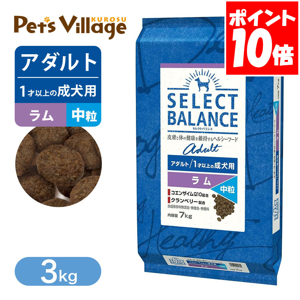 セレクトバランス アダルト ラム 中粒 1才以上の成犬用 3kg ドッグフード 送料無料