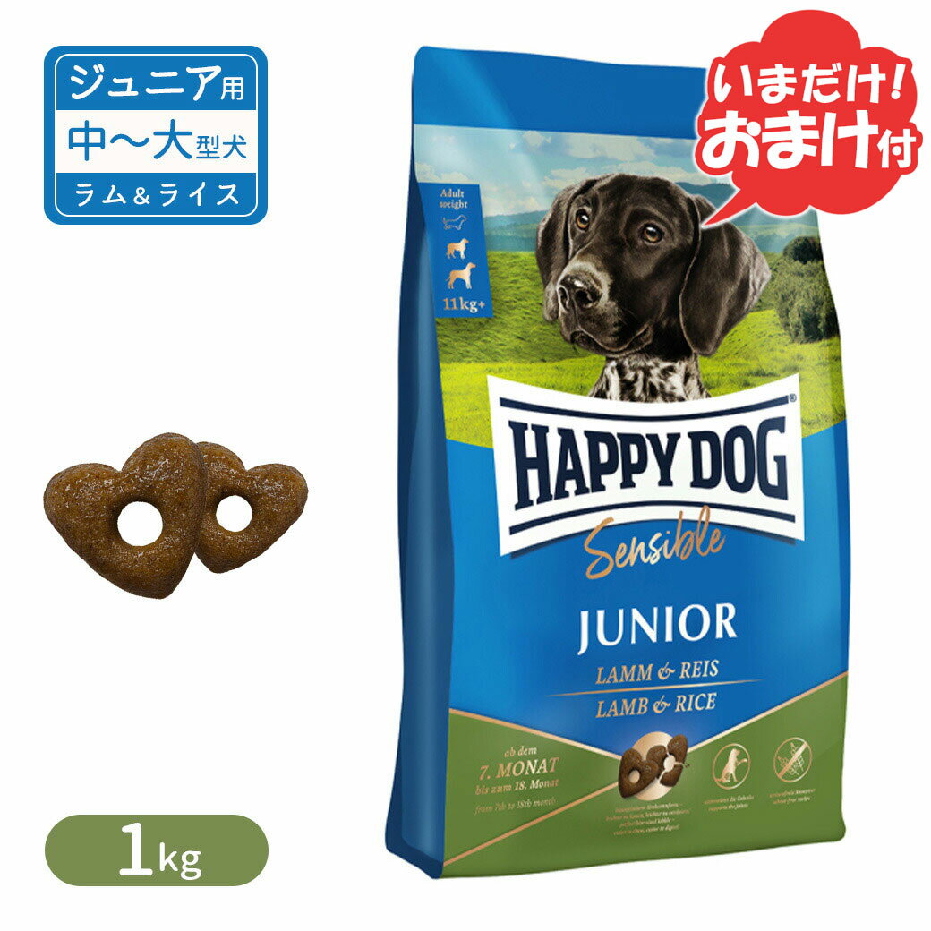 ハッピードッグ センシブル ジュニア ラム＆ライス 子犬用 中型犬 生後7～12ヶ月、大型犬 生後7ヶ月～18ヶ月 1kg