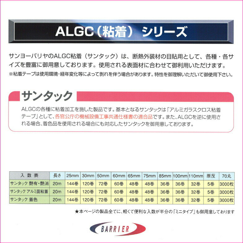 【アルミガラスクロス粘着テープ】　ALGC（粘着）シリーズ　「サンタック　ツヤ消し」　【幅110mm×長さ20m】　32本セット