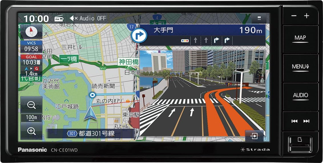 CN-CE01WDA パナソニック(Panasonic) カーナビ ストラーダ 7V型ワイドHD/TV/Bluetooth/SD/USB/HDMI . 仕様●電源電圧：DC 12 V●Bluetoothバージョン：Bluetooth5.2●画面サイズ：7V型ワイドHD●画素数：2,764,800 画素［縦720×横1,280×3］●本体寸法：206 mm(W)×104 mm(H)×175 mm(D)●本体：約 1.8 kg●最大出力：45 W×4■多彩なネット動画に対応YouTubeやPrime Videoをはじめ、動画配信サービスをあなたのクルマで楽しめます。※安全のため、走行中は音声のみで、映像は表示されません。商品の詳細や適合については、メーカーヘルプへお問い合わせをお願いいたします。 5