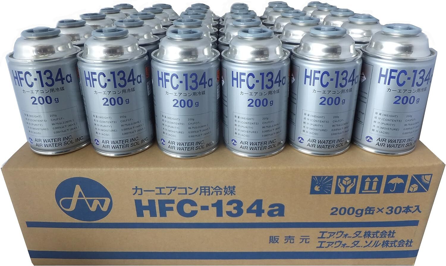 乐天商城 - HFC-134a AIR WATER [ エアーウォーター ] カーエアコン用冷媒 (200g) 1ケース 30缶セット　クーラーガス　エアコンガス 30本セット