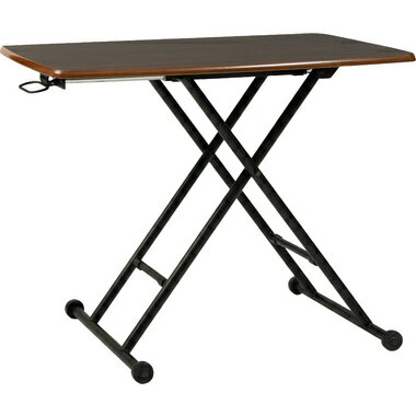 シンプルで丸みのあるやわらかなラインや光沢のある天板が特徴のミッドセンチュリーを感じさせる昇降テーブル。