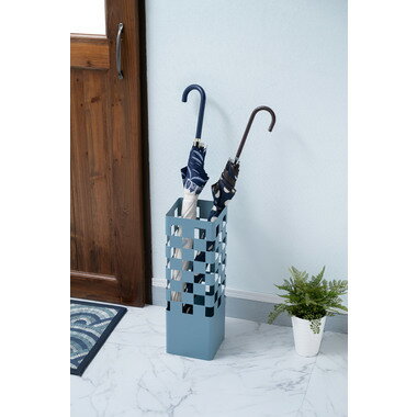 【期間限定 エントリーでポイント10倍】スタイリッシュなチェック模様のシンプルな傘立てLFS-183BGY 狭..