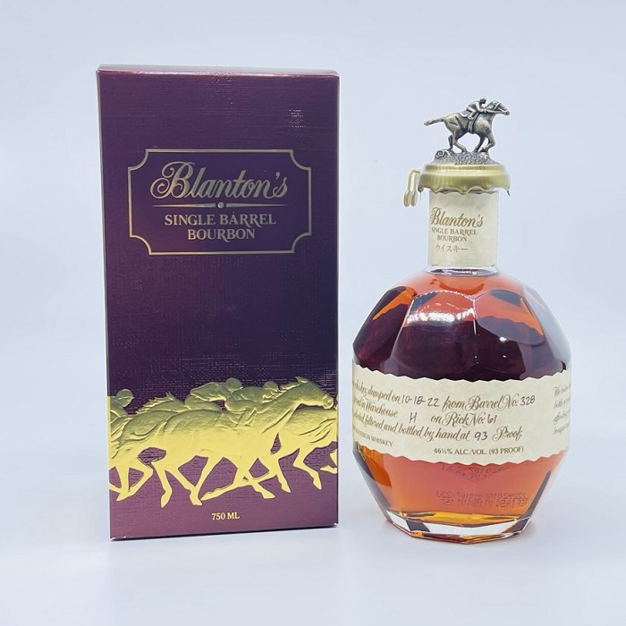 ブラントン　シングルバレルバーボンウイスキー　Blantons　SFWSC金賞　箱入 箱付き　巾着付　750ml 　アメリカ　ケンタッキー ウイスキー　ウィスキー blanton’s single barrel bourbon ※蓋の飾りはお選びいただけません