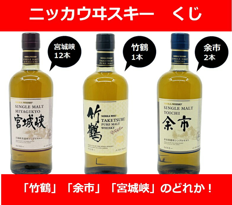 【送料無料】数量限定15個　ニッカウヰスキーくじ　「竹鶴」か「余市」か「宮城峡」のいずれかが当たる！　宮城峡12本　余市2本　竹鶴1本　箱なし　ウィスキーガチャ　ウイスキーくじ