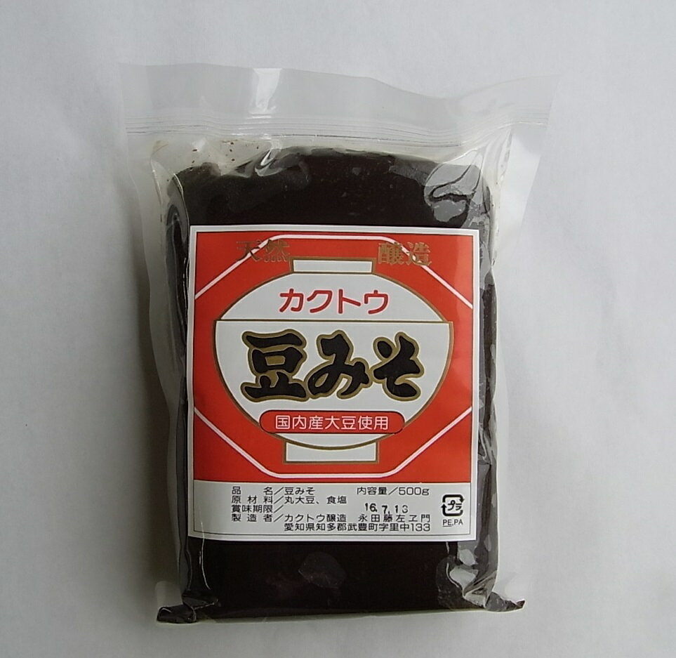 国産大豆（県産フクユタカ）・塩は天日原塩を使用し20ヶ月&#12316;24ヶ月の長期純天然醸造。◆国産大豆（県産フクユタカ）・塩は天日原塩を使用し20ヶ月&#12316;24ヶ月の長期純天然醸造。◆仕込桶は昔ながらの木製大桶を使用。酵母等を残すため火入れをしていません。【保存方法】開封前（常温）、開封後（要冷蔵）。品質劣化の目安（表面にカビが発生、みその色の進行（濃くなる））【製造工程】大豆洗浄浸漬→蒸す→みそ玉→冷却→種付（種麹＋香煎→＜混合＞）→製麹→出麹→仕込（食塩＋水→＜溶解＞→＜食塩水＞）→発酵・熟成→検査→製品 原材料:大豆（国産）、食塩（国産）、種水【開封前賞味期限】製造日より1年販売元：カクトウ醸造