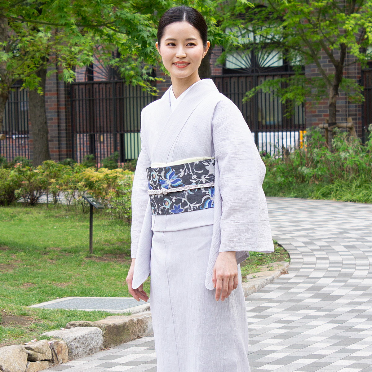 ≪今季再入荷なし≫★35％OFF★【くるり】洗える着物　麻楊柳/薄灰　近江ちぢみ　|浴衣としても着られるのサムネイル