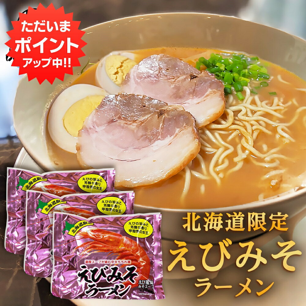 【マラソン期間中P5倍!】えびみそラーメン (3袋セット) 乾麺 北海道ご当地ラーメン らーめん 熟成乾燥麺 海老味噌 インスタント麺 袋麺 ご当地 お土産 お取り寄せ プレゼント ギフト 贈答 御中元 お中元 御歳暮 お歳暮
