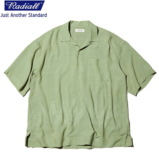 艿23100~ 20%OFF!! / RADIALL fBA FLAMES - OPEN COLLARED SHIRT S/S Vc LEAF GREEN