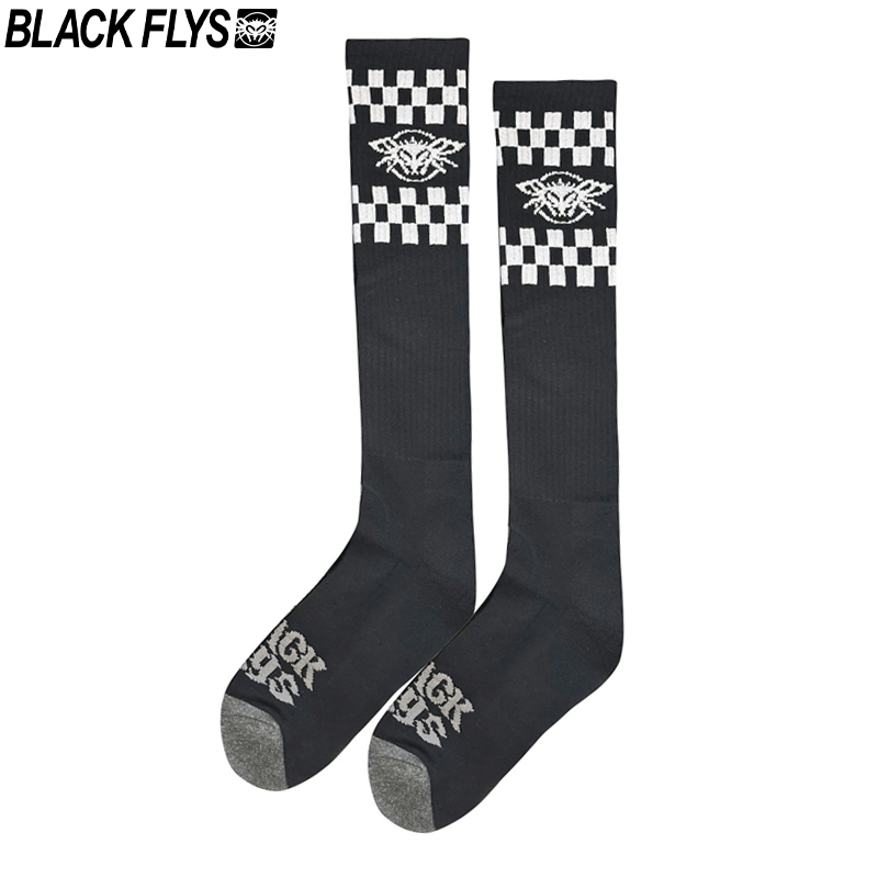 [US企画] BLACK FLYS ブラックフライズ - CHECKERED FLY - KNEE HIGH SOCKS ニーハイ ソックス BLACK