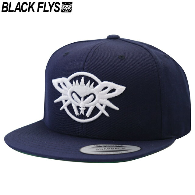 [US企画] BLACK FLYS ブラックフライズ "3D PHANTOM" SNAPBACK CAP スナップバックキャップ NAVY/WHITE YUPOONG BODY デコに刺繍。 SIZE FREE: 後頭部アジャスターでサイズ調整　