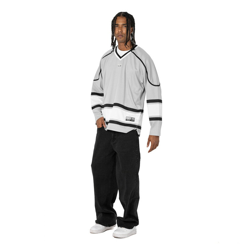 KUSTOMSTYLE SO-CALのPRO CLUB プロクラブ #45PC0201 -HEAVYWEIGHT HOCKEY JERSEY- ホッケージャージー Color: SILVER｜アングル3
