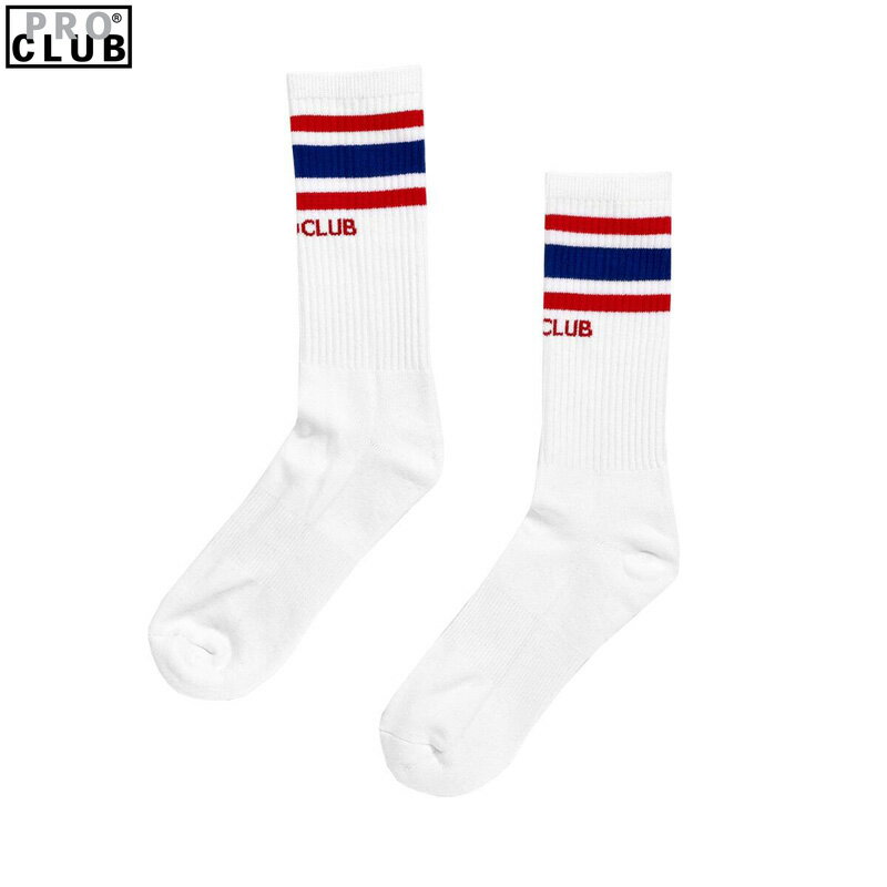 PRO CLUB プロクラブ #03PC0902 -STRIPE CREW SOCK- ソックス Color: WHITE-RED-BLUE