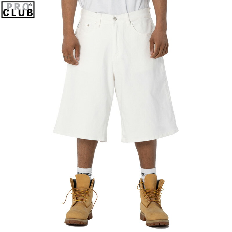 Rakuten - PRO CLUB プロクラブ #32PC0604 DENIM SHORT BAGGY デニムショーツ Color: SNOW WHITE