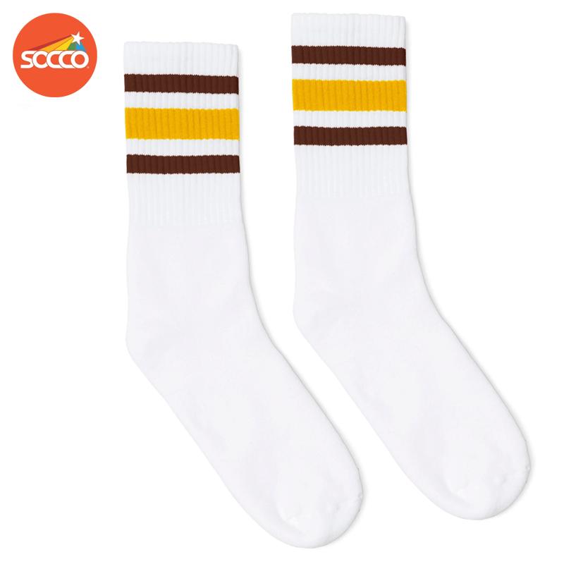 SOCCO CREW SOCKS(スネ丈）ソッコー ソックス WHITE/BROWN-GOLD-BROWN 3LINES